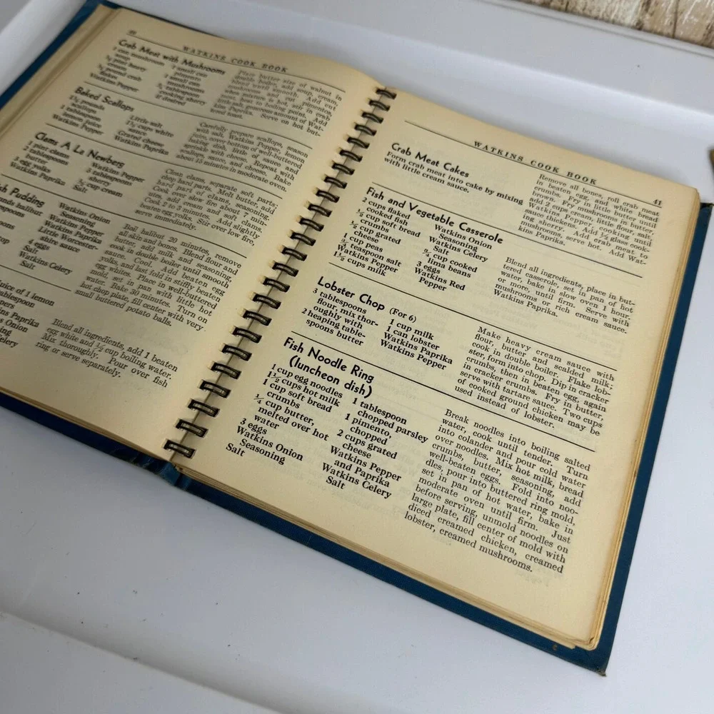 Vintage Watkins Cook Book by Elaine Allen J.R. Watkins Co. Blue Spiral Bound